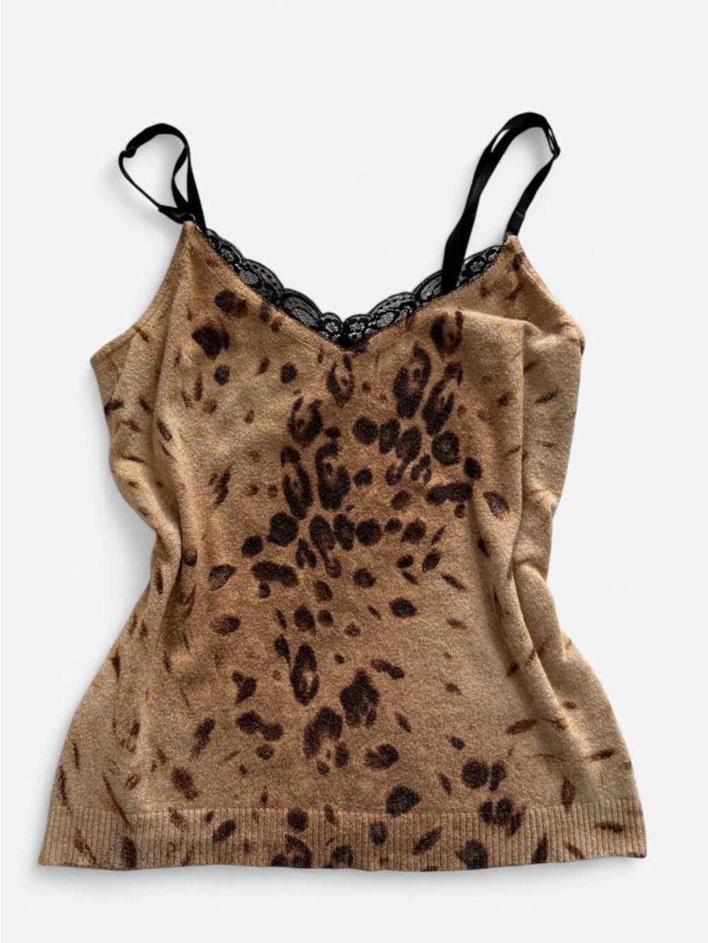 Leopard Print Lace-Trim Cami Tank Top - Brown